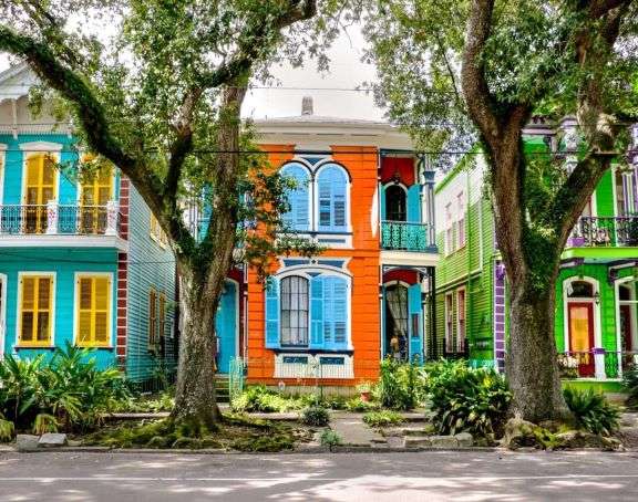 Multi-colored homes in New Orleans, Louisiana
